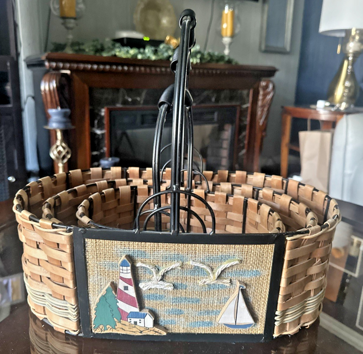 3 WOVEN & METAL NESTING BASKETS Spring Metal Handles With Nautical 3D design.