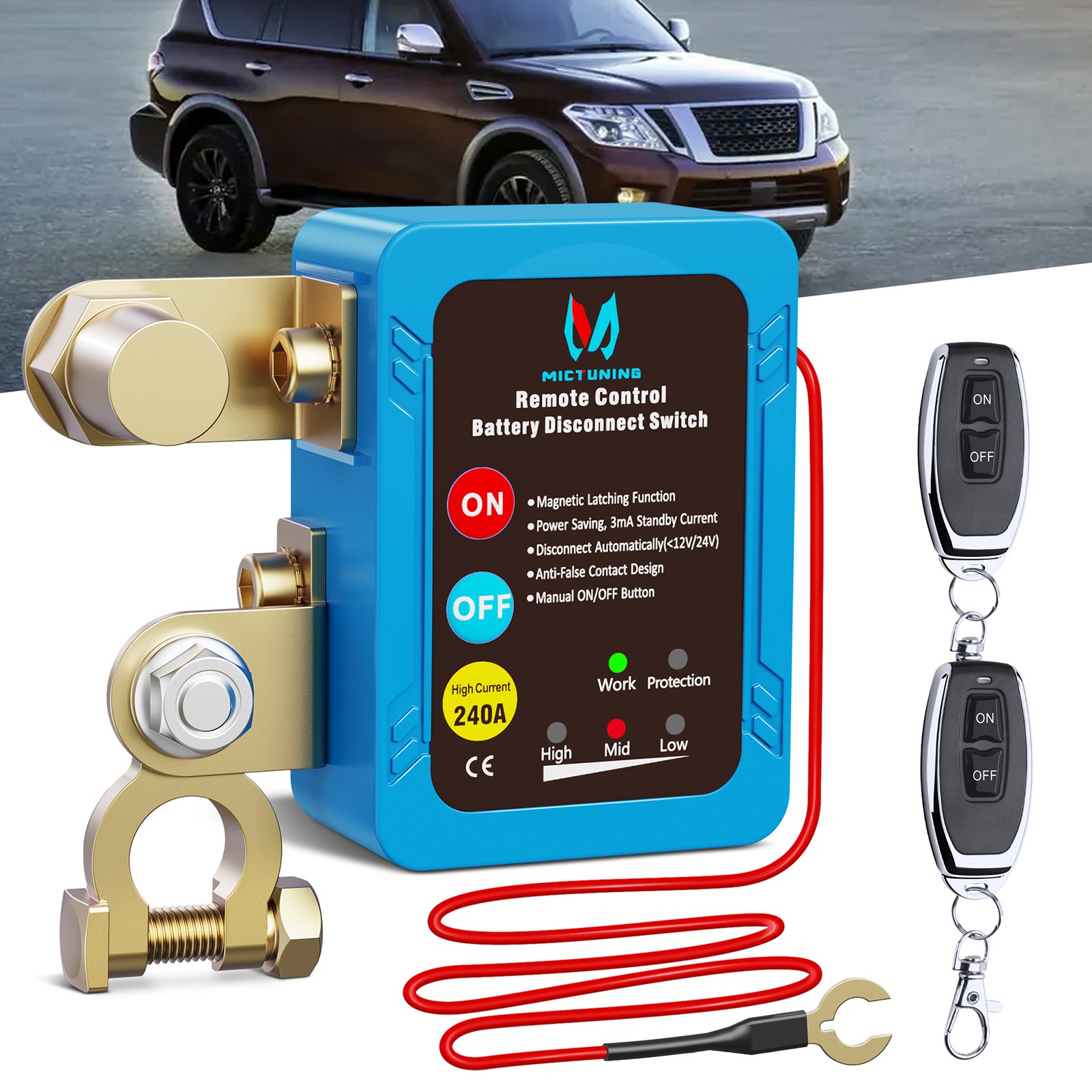 MICTUNING Remote Battery Disconnect Kill Switch Automatic 12V 240A LED Indicator