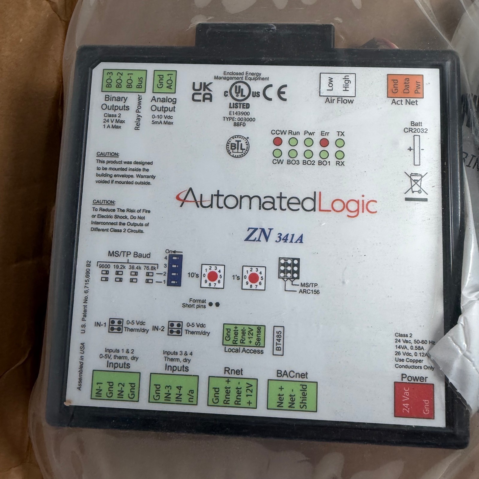 Automated Logic ZN341A AC/DC 24V 5 Nm Programmable VAV Controller Actuator