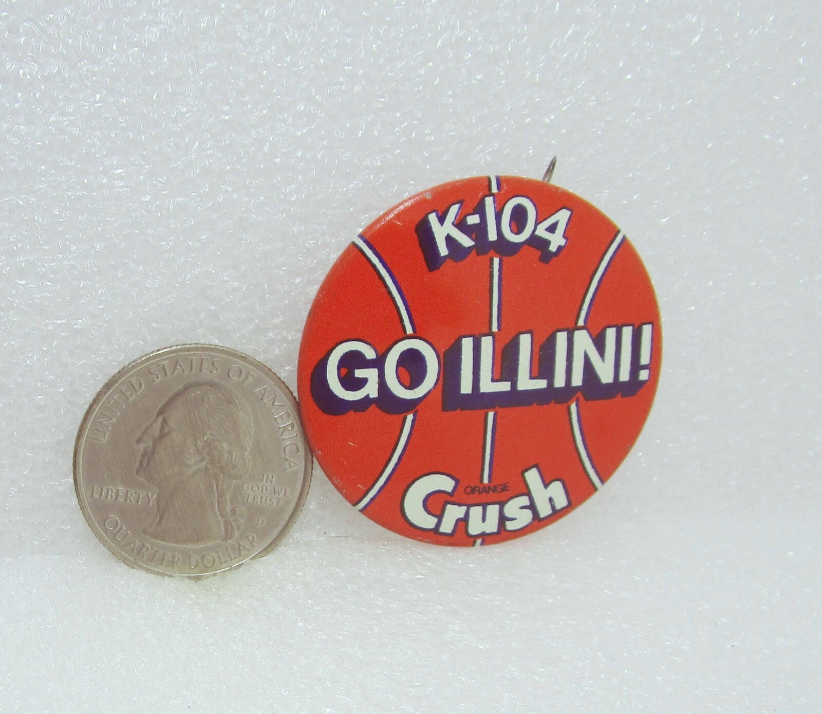 Illinois Fighting Illini - K-14 Orange Crush Go Illini! Basketball Button Pin