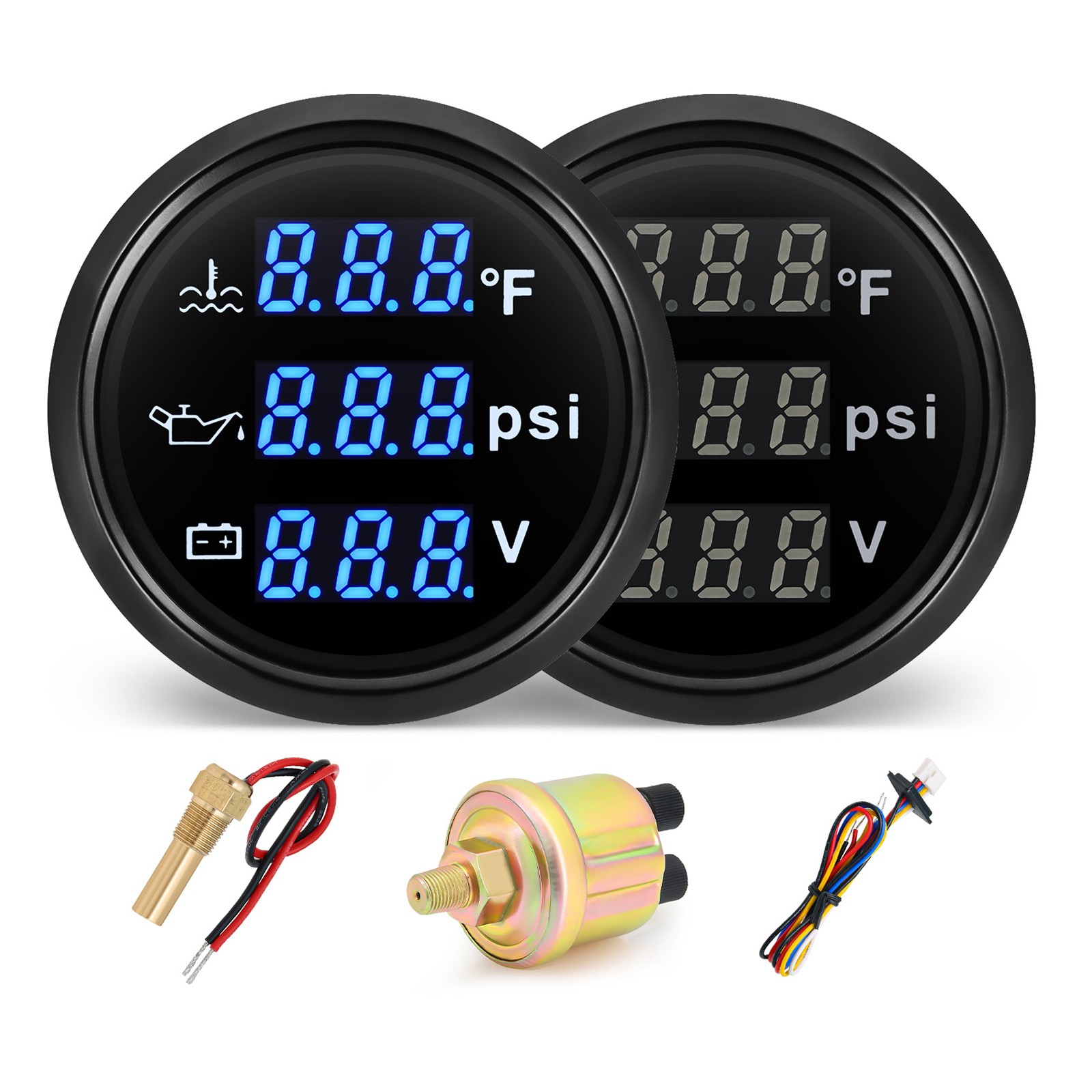 52mm 3 IN 1 Gauge Car Boat Oil Pressure PSI Water Temp ℉ Voltmeter with Senders