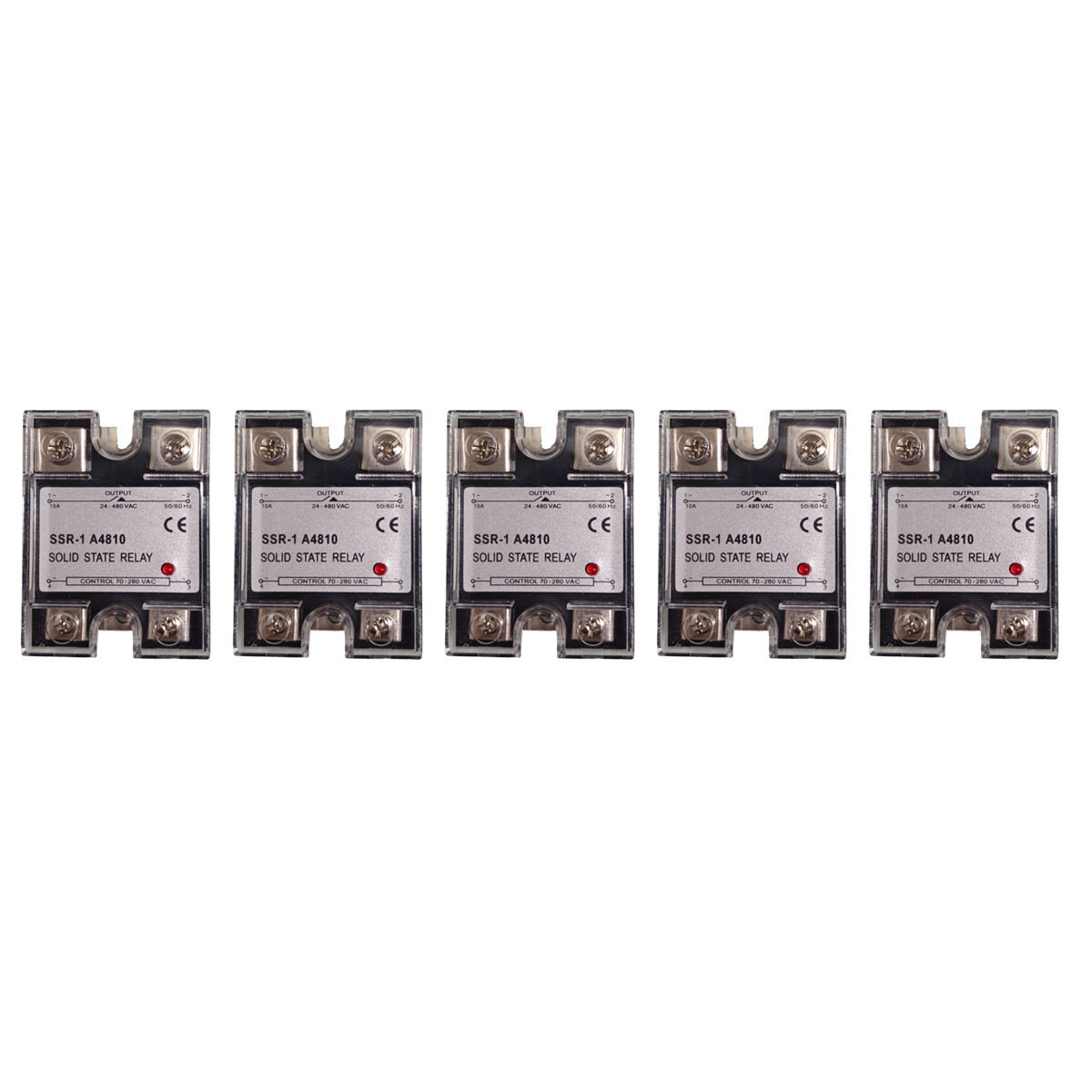5 pcs SSR-10AA Solid State Relay Single Phase 10A 70-280V AC to 24-480V AC