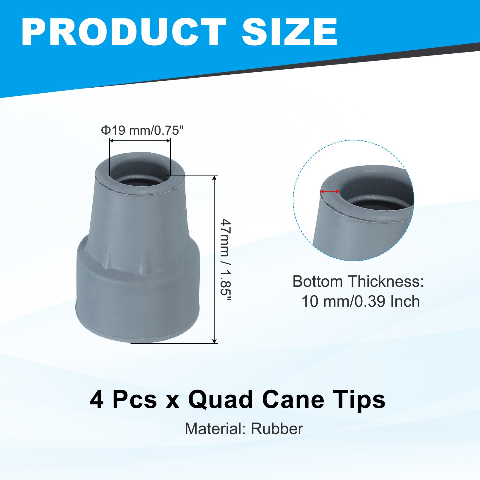 Quad Cane Tips 3/4 Inch, 4 Pcs Walking Cane Accessories, Gray(Style 2)