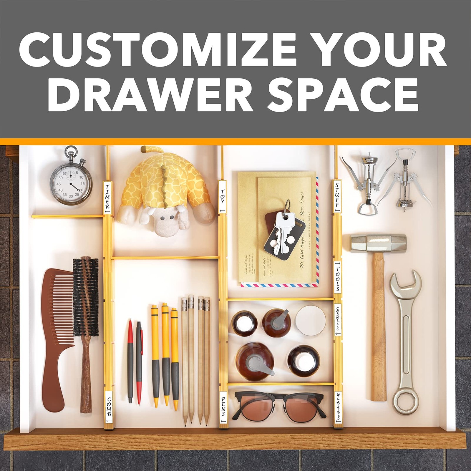 Bamboo Drawer Dividers Inserts, 3 Sizes, 9 Pack