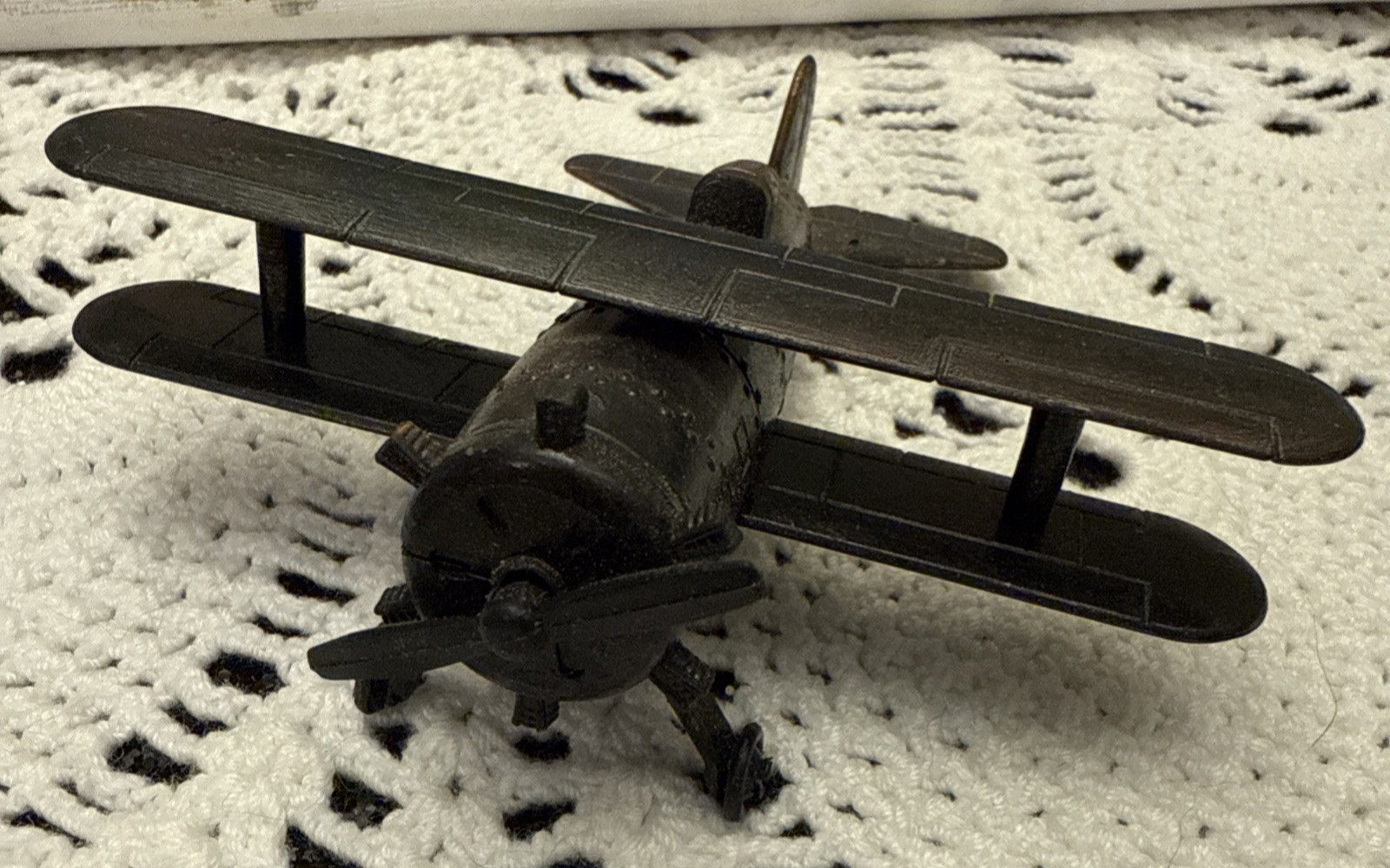 Vintage Biplane Pencil Sharpener Diecast Metal with Moving Propeller