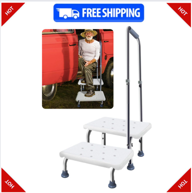Aliseniors Step Stool with Handle and Non-Skid Platform, Heavy Duty 2 Steps M...