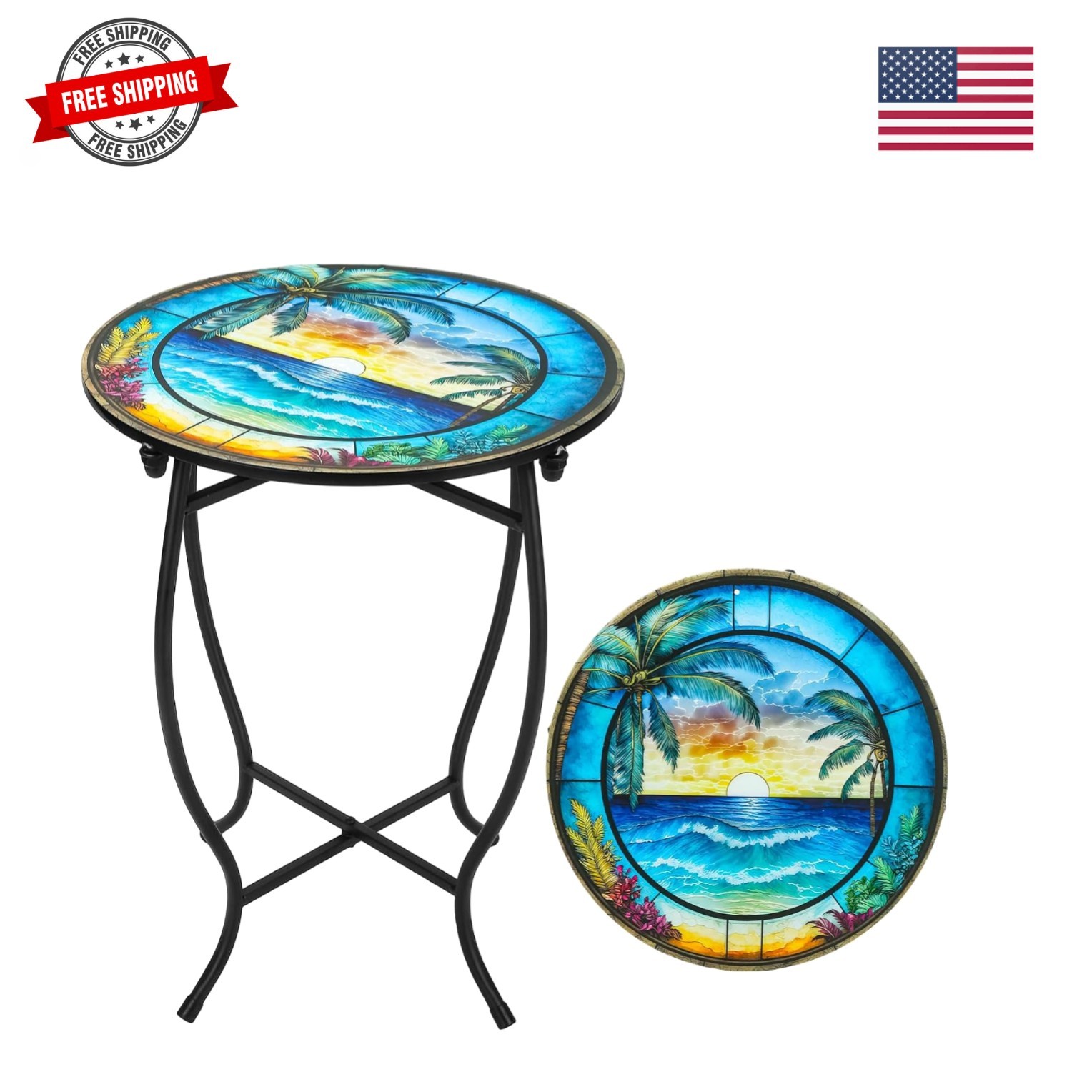 Patio Side Table, Weather Resistant Metal Side Table，Side Table for Patio Yar...