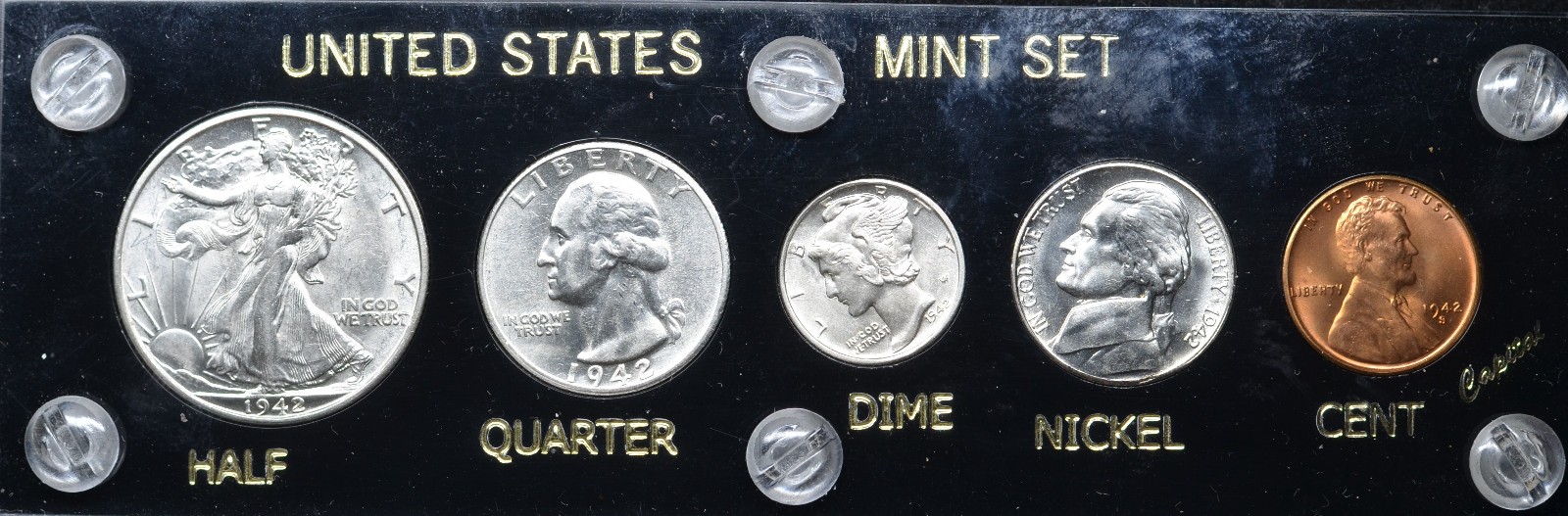 1942 S Silver US Mint Set Gem BU Coins In Black Capital Holder LUSTER GALORE #4
