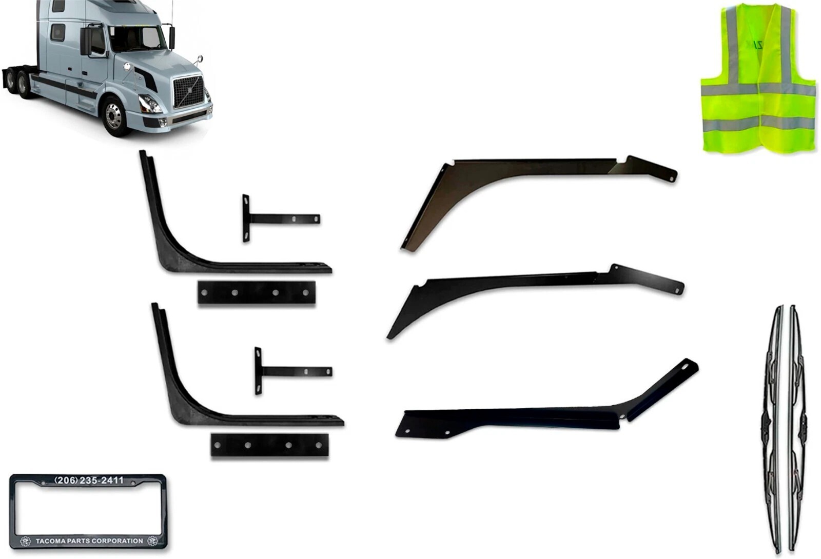 7 Pc Set Top & Bottom Cab Fairing Brackets Right Compatible with Volvo VNL 04-17
