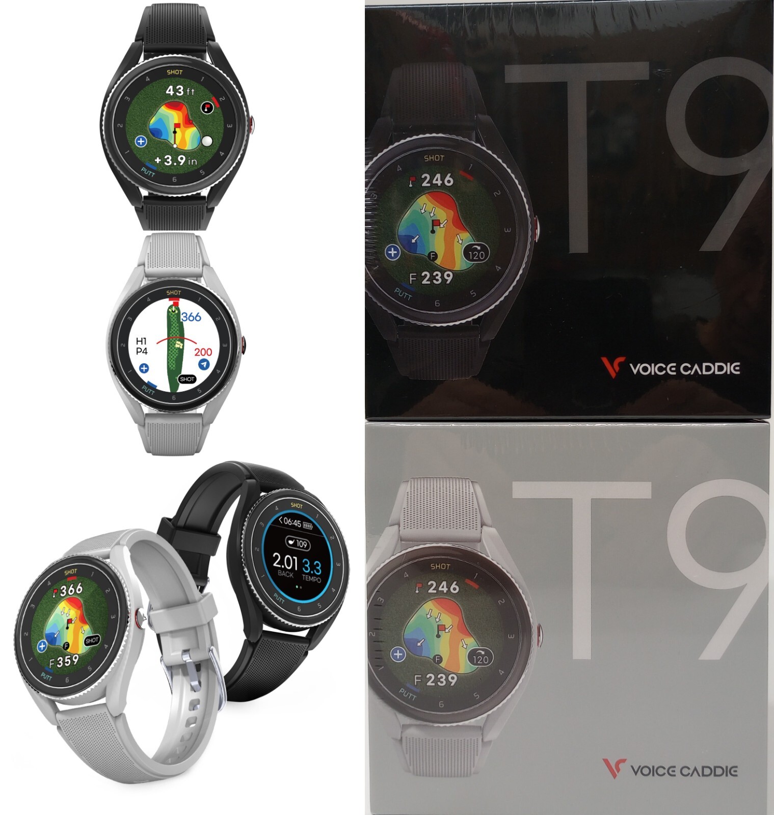 Voice Caddie T9 Golf GPS Watch W/ Green Undulation & V.AI 3.0. BLACK
