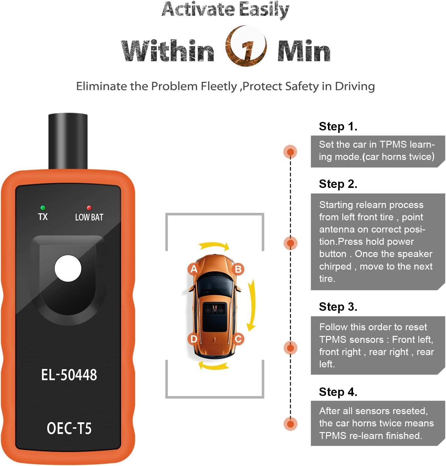 EL50448 TPMS Relearn Tire Sensor Pressure Monitor System Programming Activation