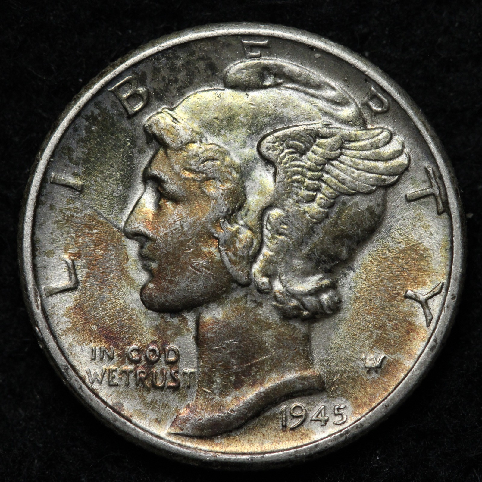 1945-D Mercury Silver Dime TONED AU/UNC E279 JRE