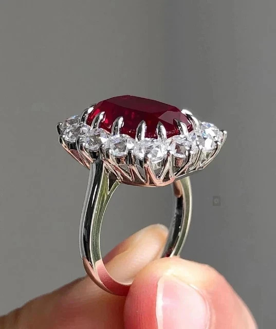 2Ct Cushion Cut Lab Created Red Ruby Gift Engagement Ring 14k White Gold Plated