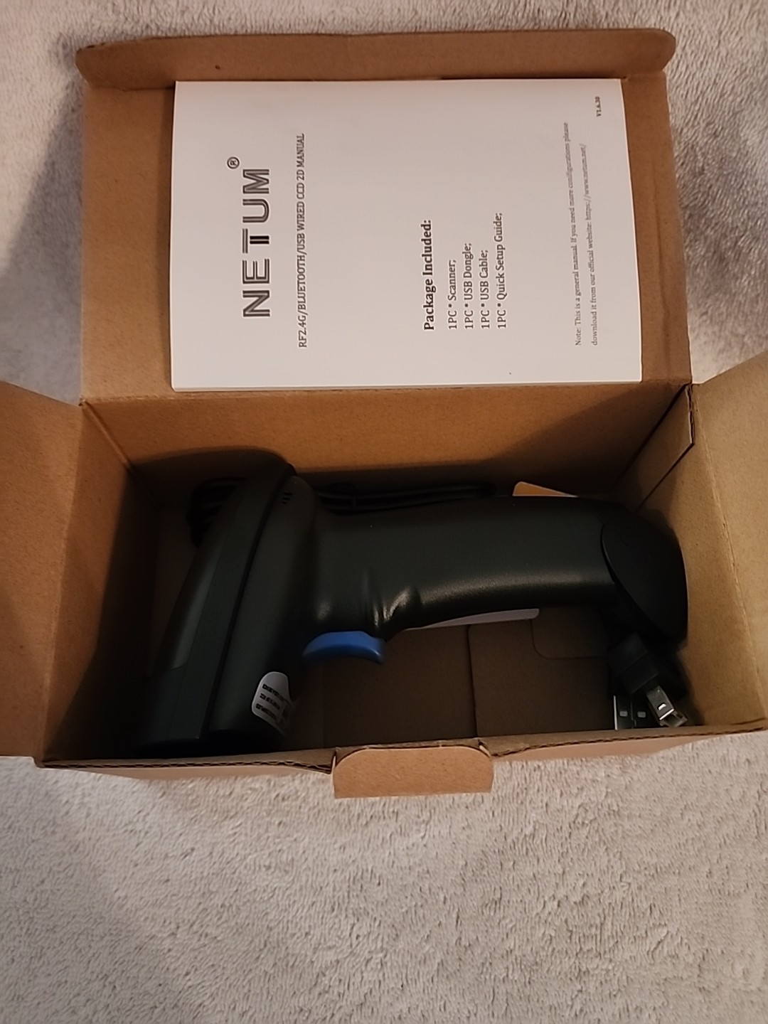 NETUM NT-1228BC Bluetooth Barcode Scanner Compatible with 2.4G Black - NIB