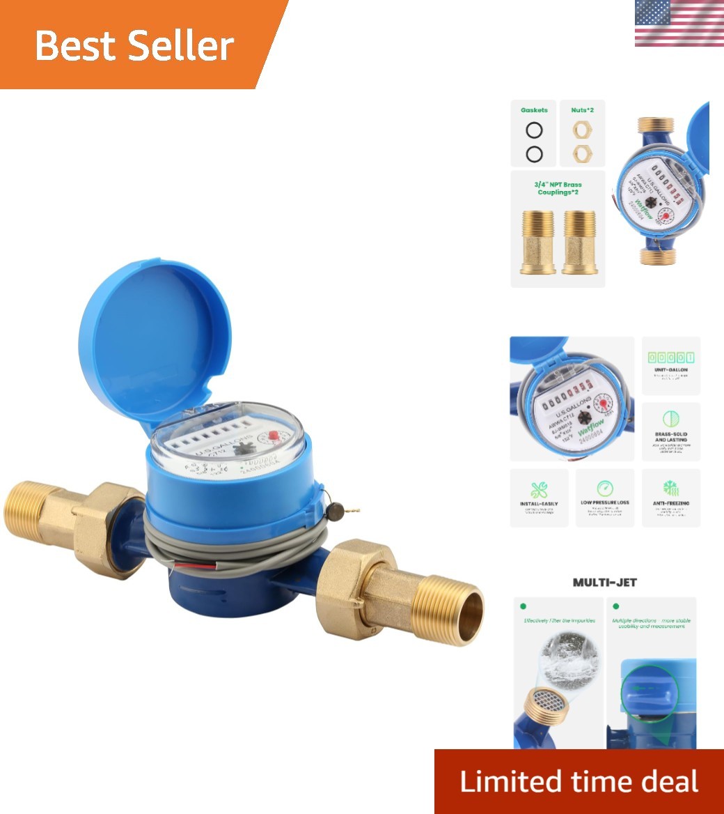 DN20 Water Meter 3/4" NPT,AWWA C712 Certification Gallon Water Flow Meter wit...