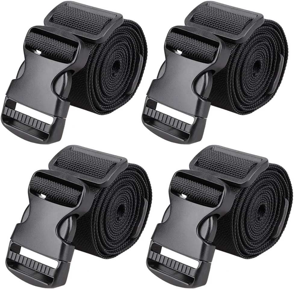 5.4 Ft  x 1.5 inches Utility Straps with Buckle Adjustable, 4-Pack, Black