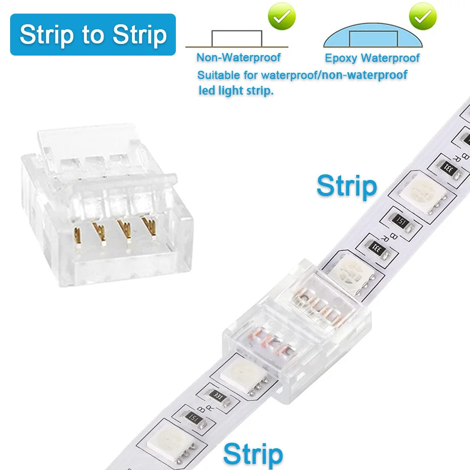 5PCS 2/3/4 Pin Solderless Connector 8Mm 10Mm for Led Strip Single Color/Rgb/Ws28
