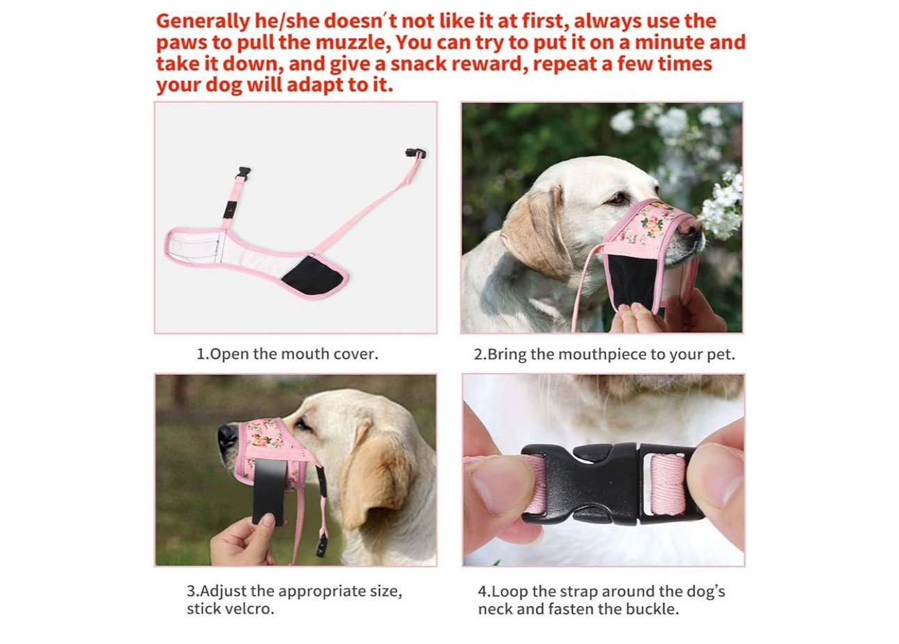 Heele Dog Muzzle SMALL- Adjustable, Pink, Flower pattern, Brand New, Never used