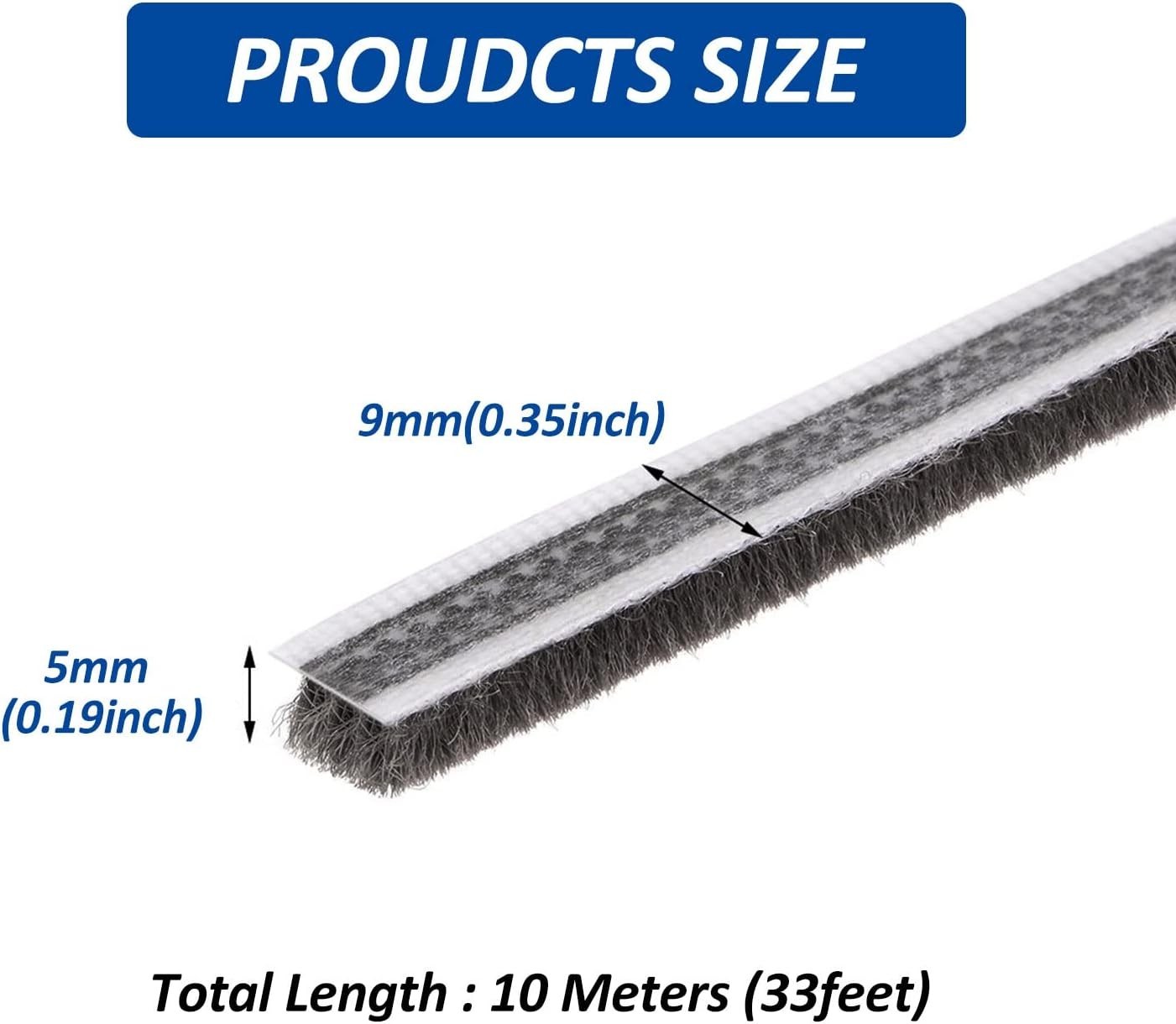 33FT Brush Weather Stripping - Weatherstripping for Sliding Windows/Glass Doors,