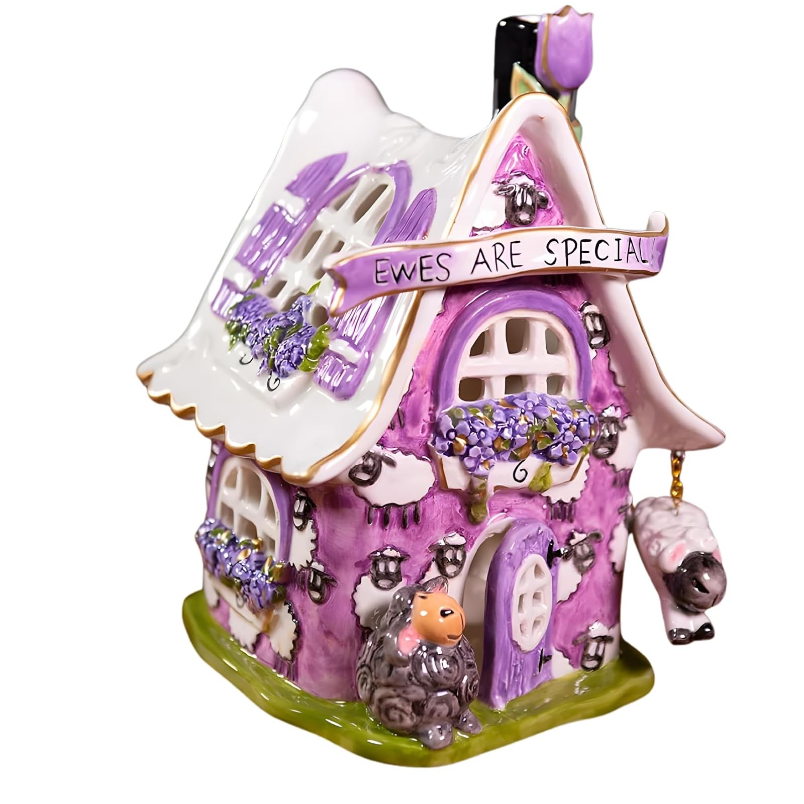 Blue Sky Clayworks Sheep Cottage Candle House 10x6x8