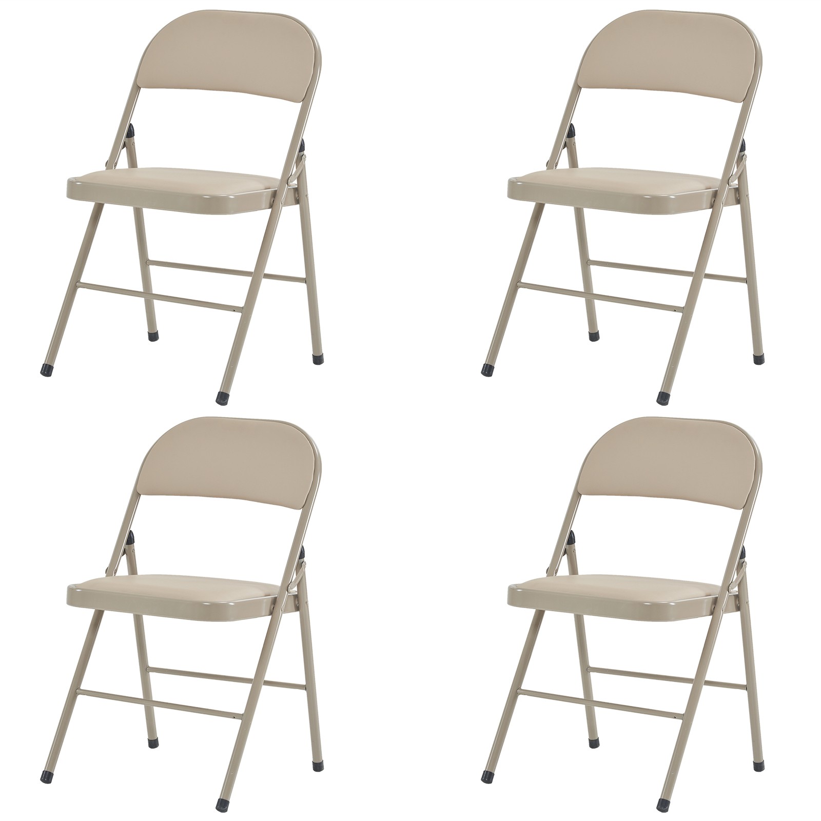 4pcs Elegant Foldable Iron & PVC Chairs for Convention & Exhibition Light Brown