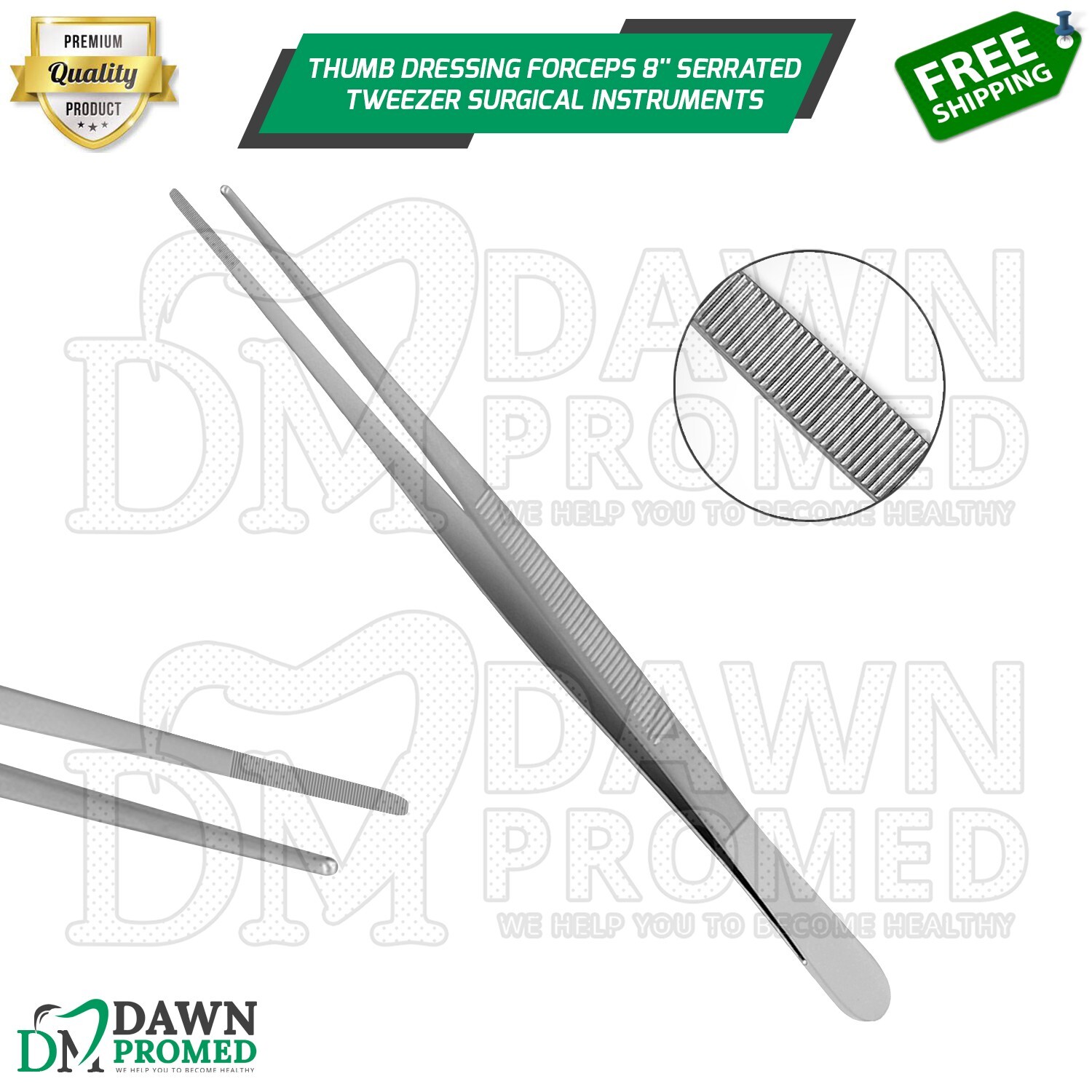 Thumb Dressing Forceps 8" Serrated Tweezer Surgical Instruments German Grade