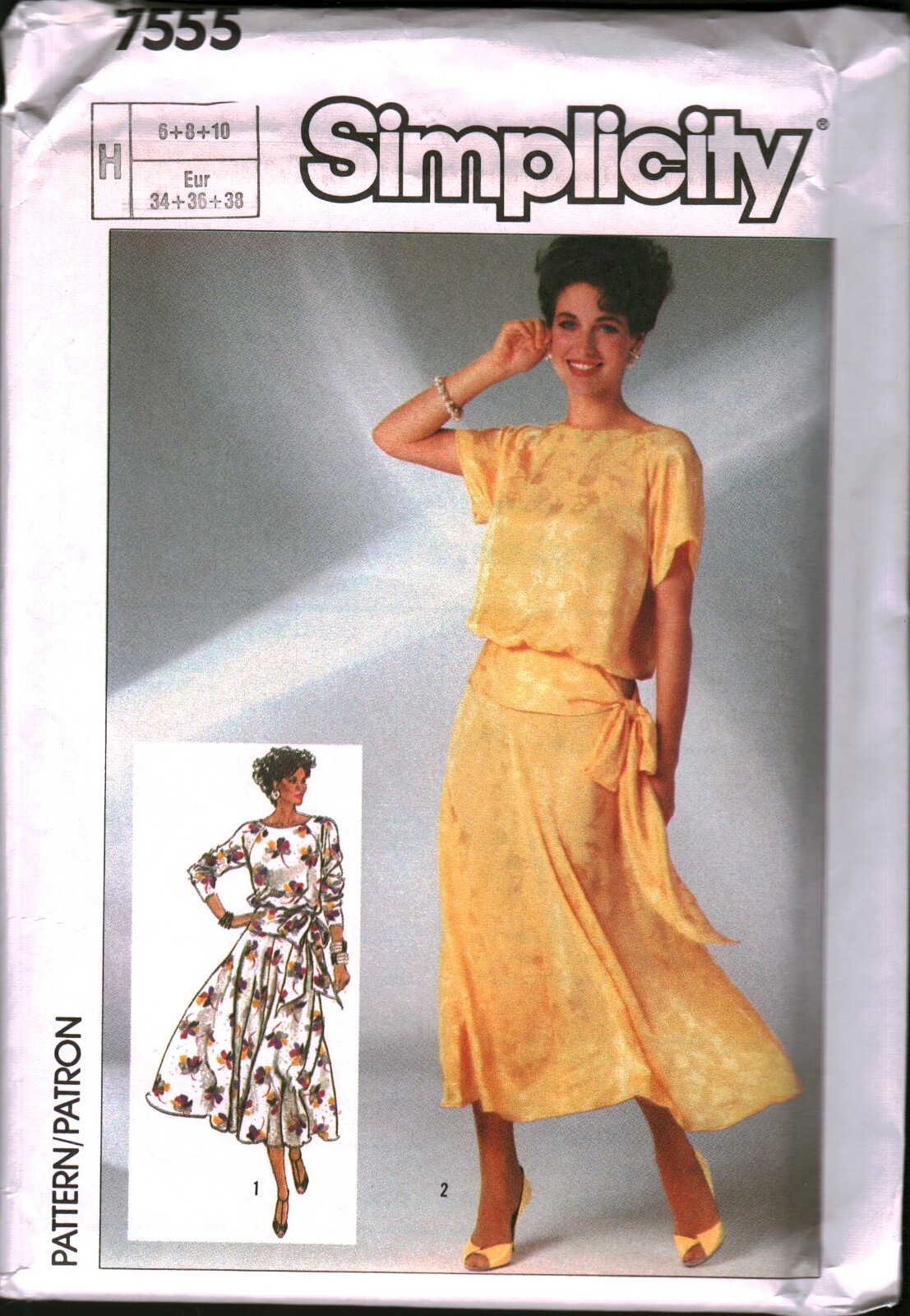 7555 Vintage Simplicity SEWING Pattern 1980s Misses Blouson Dress UNCUT Raglan