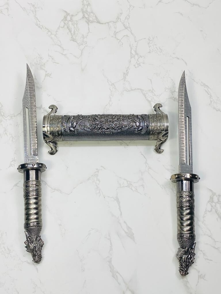Metallic Twin Dragon Scroll Daggers