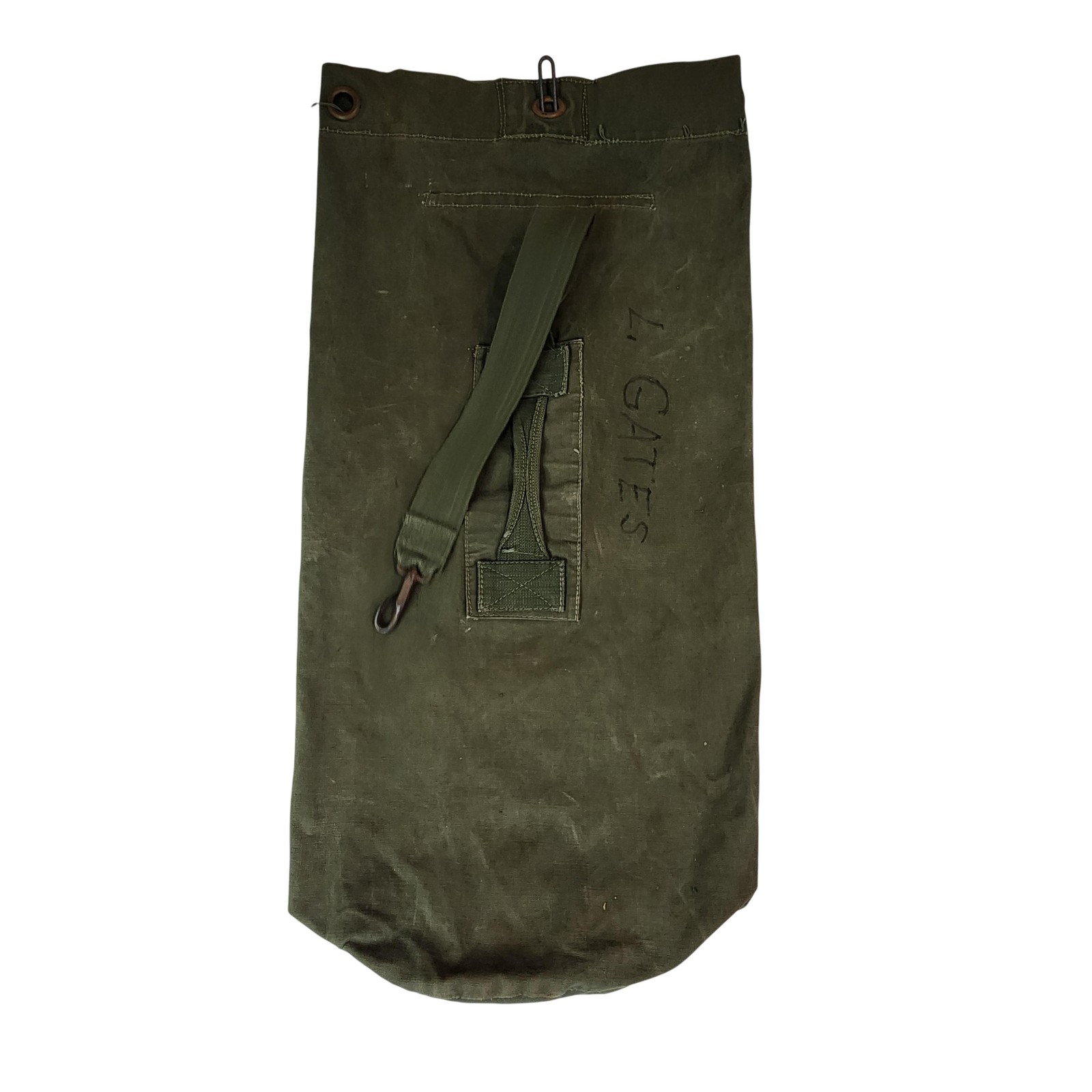 Vintage Military Canvas Laundry Duffel Bag OD Green Olive Drab Surplus Hook