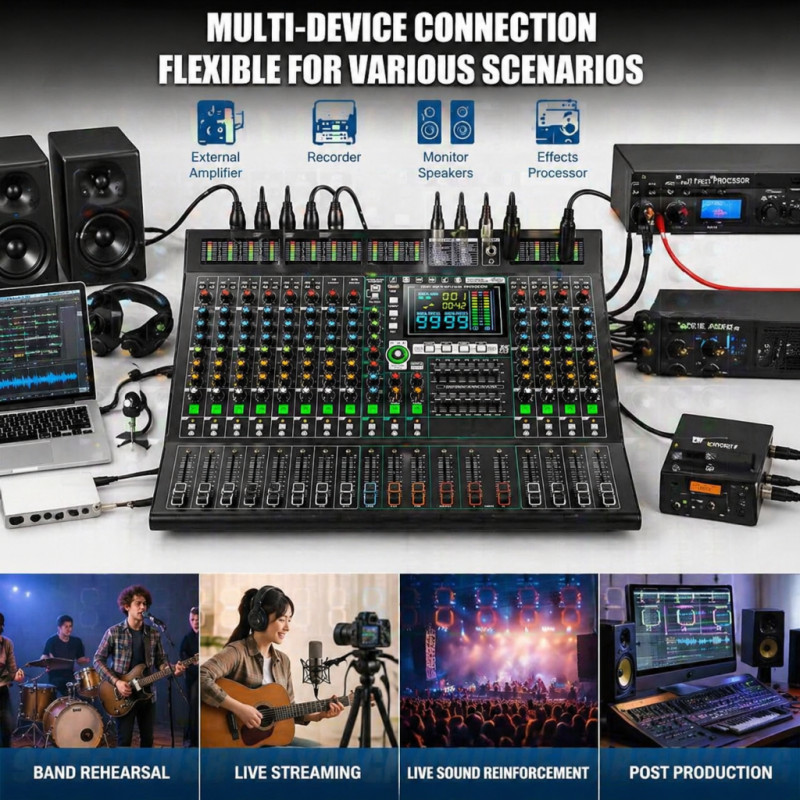 14-channel professional mixer with 99DSP effects / Bluetooth / USB connectors