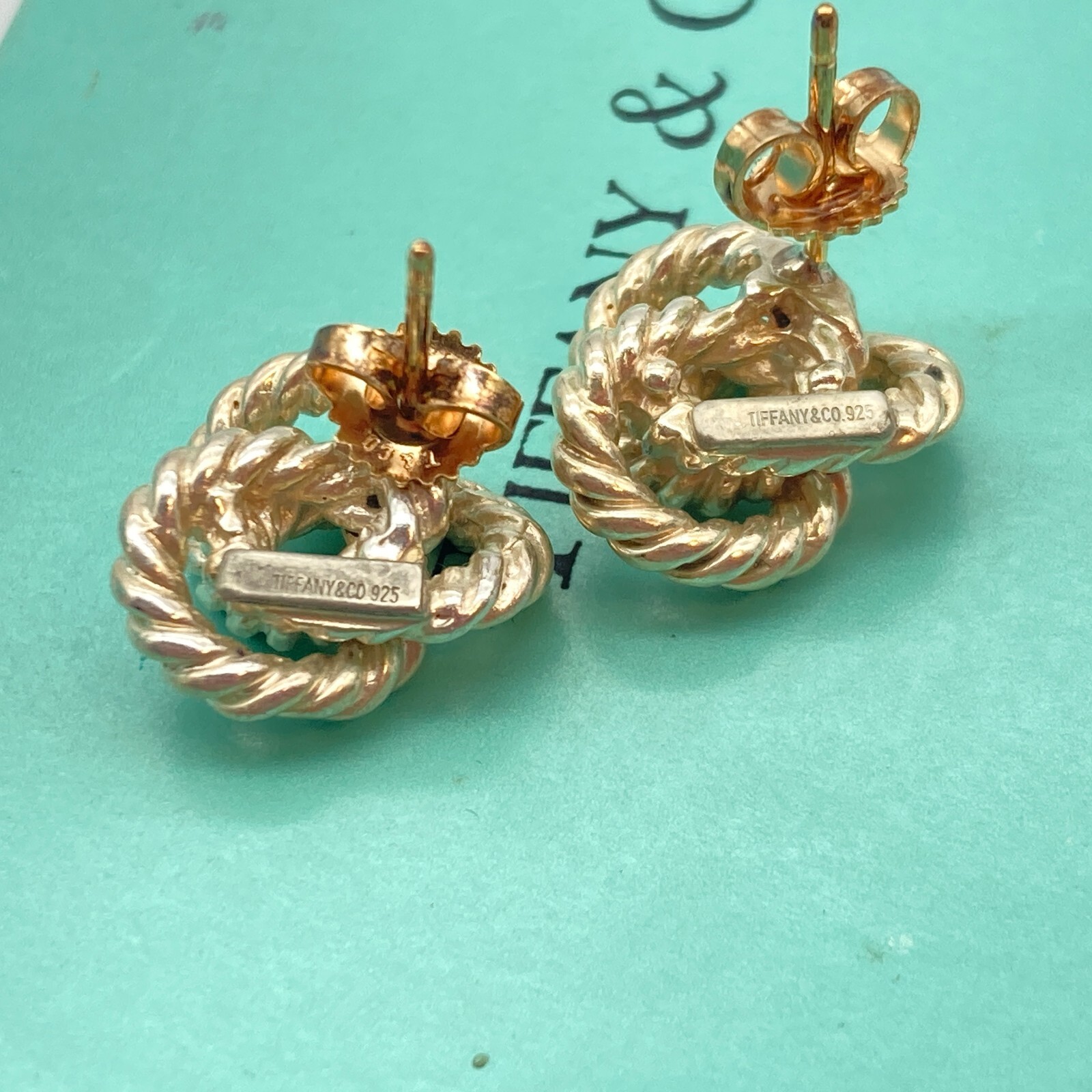 Tiffany & Co. Twist Rope Stud Earrings Gold Silver 7.0g