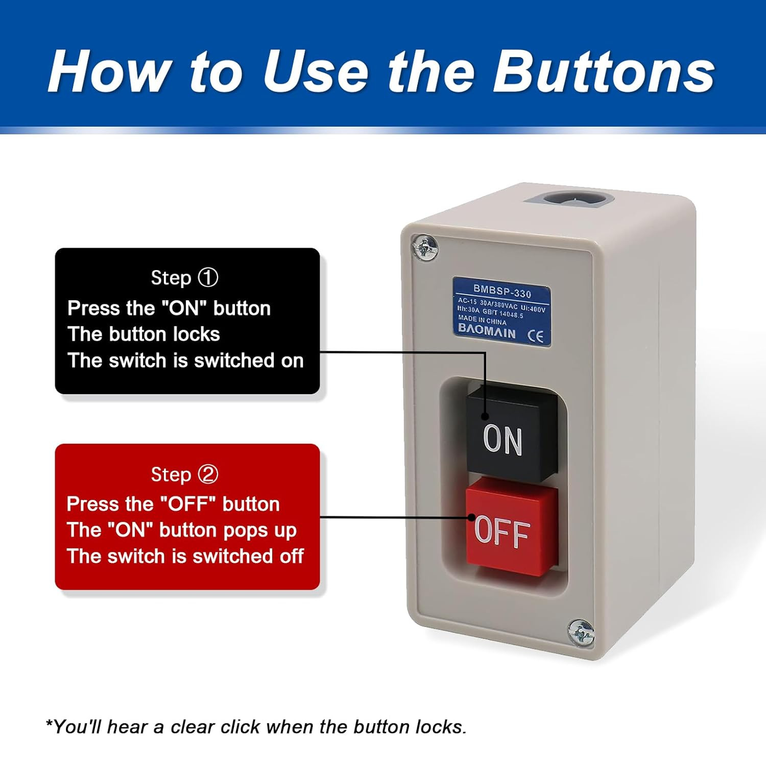 3-Phase 30A Motor Starter Switch,Self-Locking,Plastic Case | 3-Pole Self-Locking
