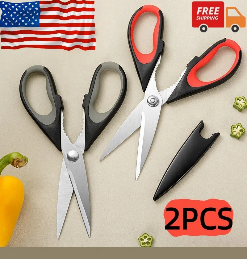 2 Pc Kitchen Scissors Heavy Duty Stainless Steel Multi Purpose Shears With Cover