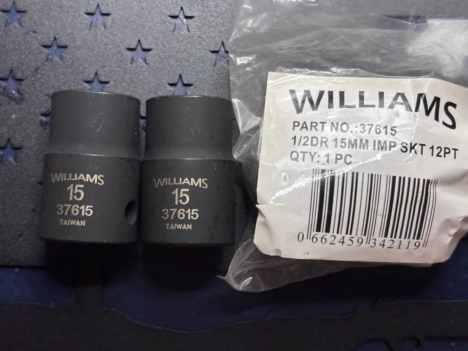 (3) Williams 15mm Standard Impact Socket 1/2 Drive 12PT 37615 THREE SOCKETS