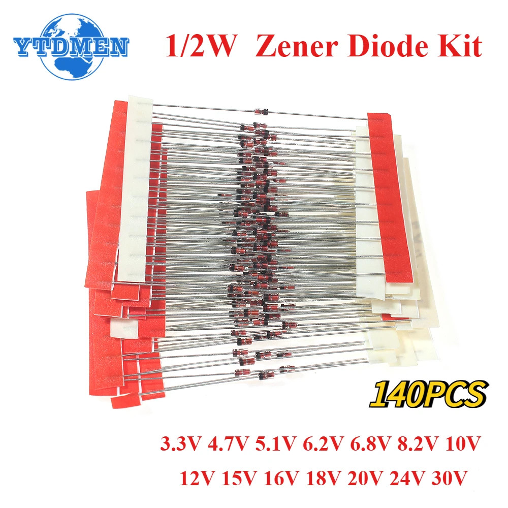 140PCS 0.5W Zener Diode Kit 3.3V-30V 14 Values Assorted for DIY Electronics