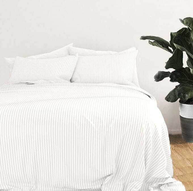 Super Soft Microfiber Embossed Stripe White Full Sheet Set