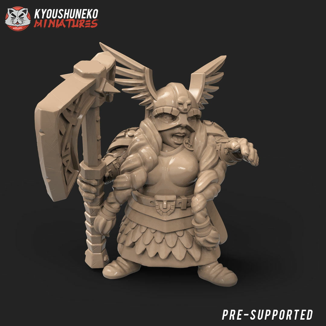 Dwarf Female Hero with Axe – 30mm Scale | Kyoushuneko Miniatures | Fantasy Resin