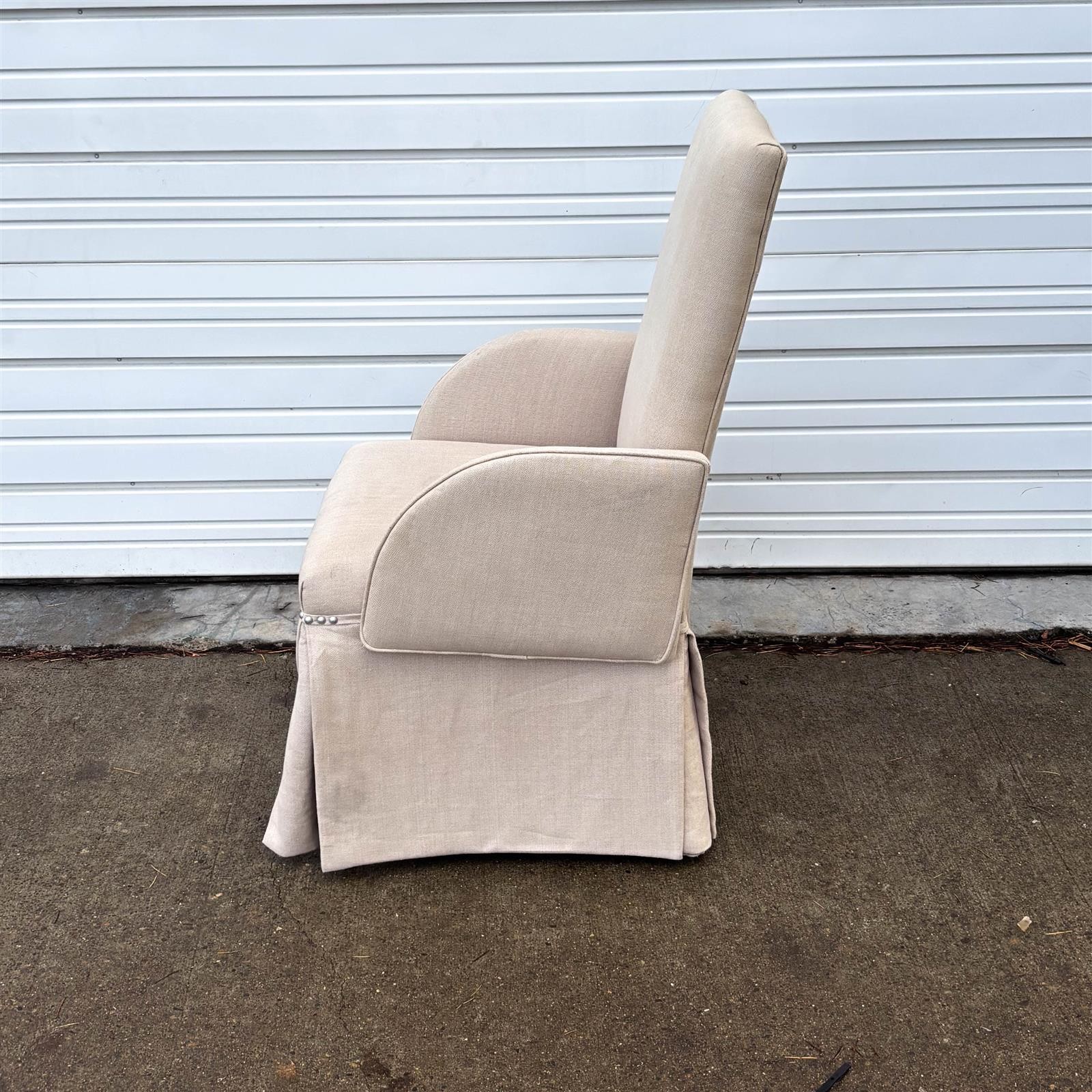 Cream / White Upholstered Slim Studded Slipcover Arm Chair - Local Pickup Only