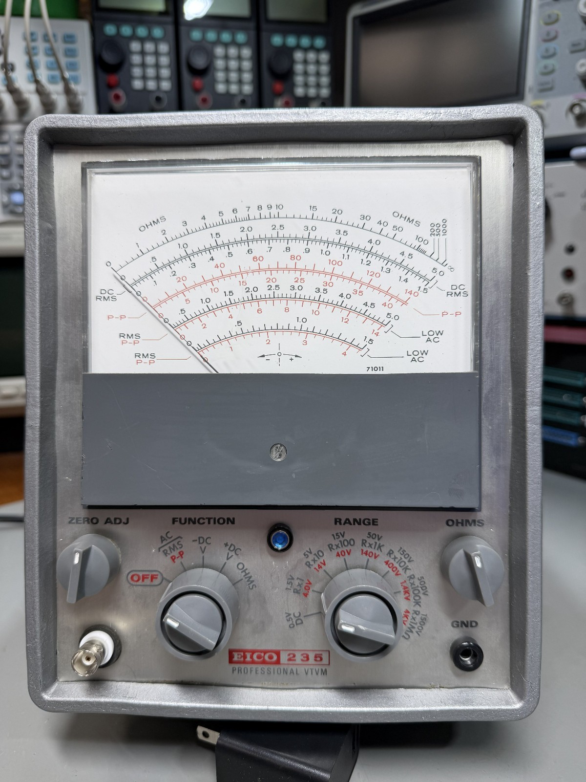 Vintage EICO-235 Professional Vacuum Tube Voltmeter with a custom-built probe.