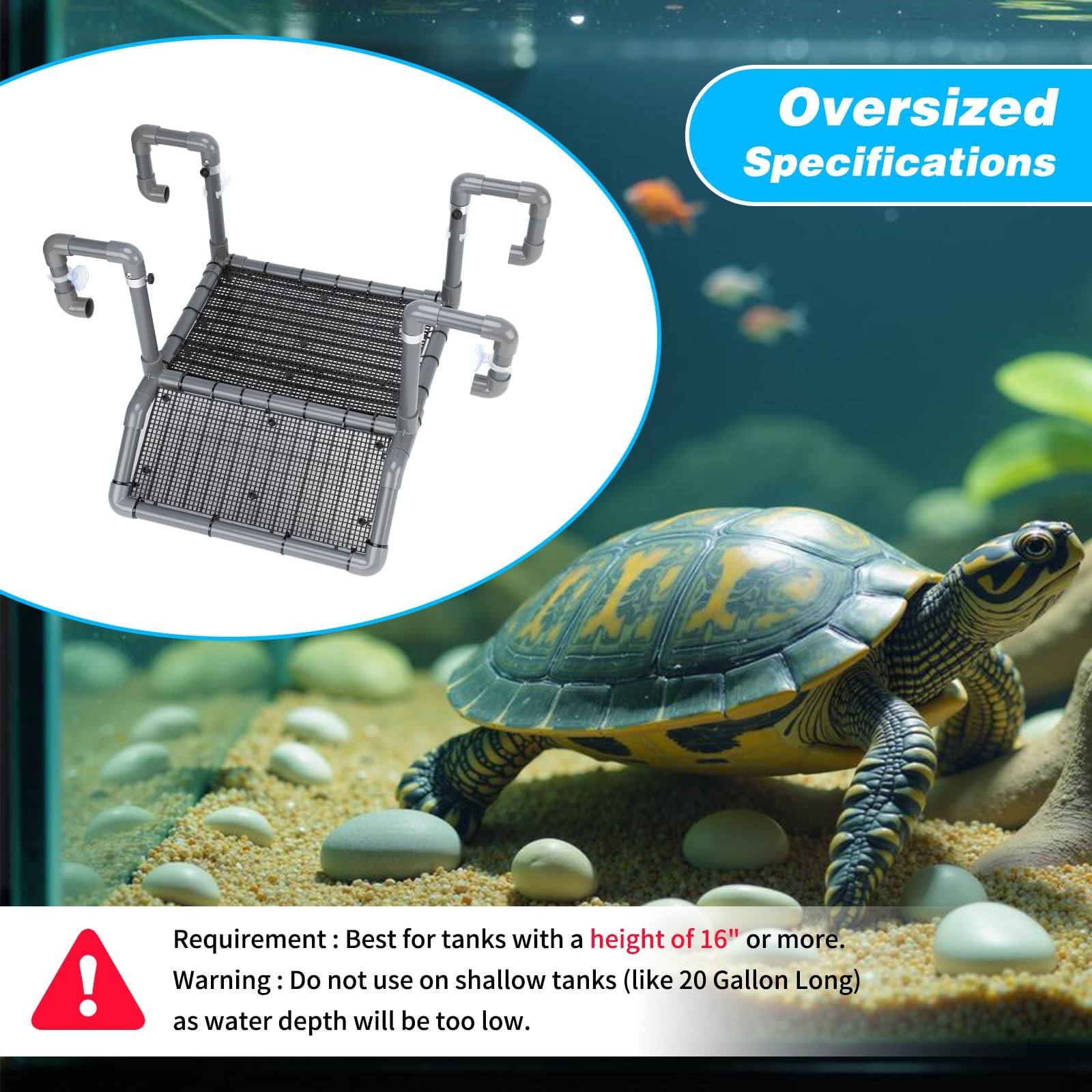 Extra Large Hanging Turtle Basking Platform, 13.4"-19″ Wider Turtle Dock with...