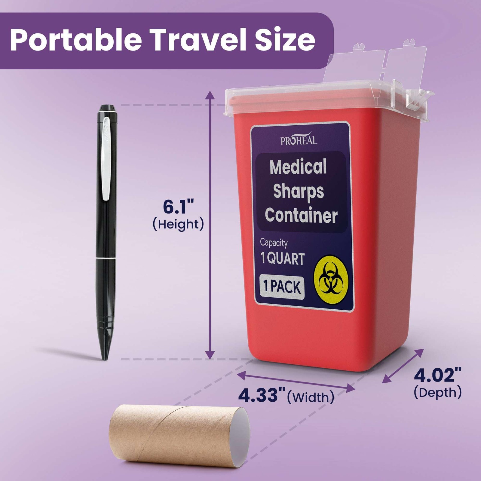 Small Sharps Container for Home Use - 1 Quart Needle Disposal 1 Quart, Red