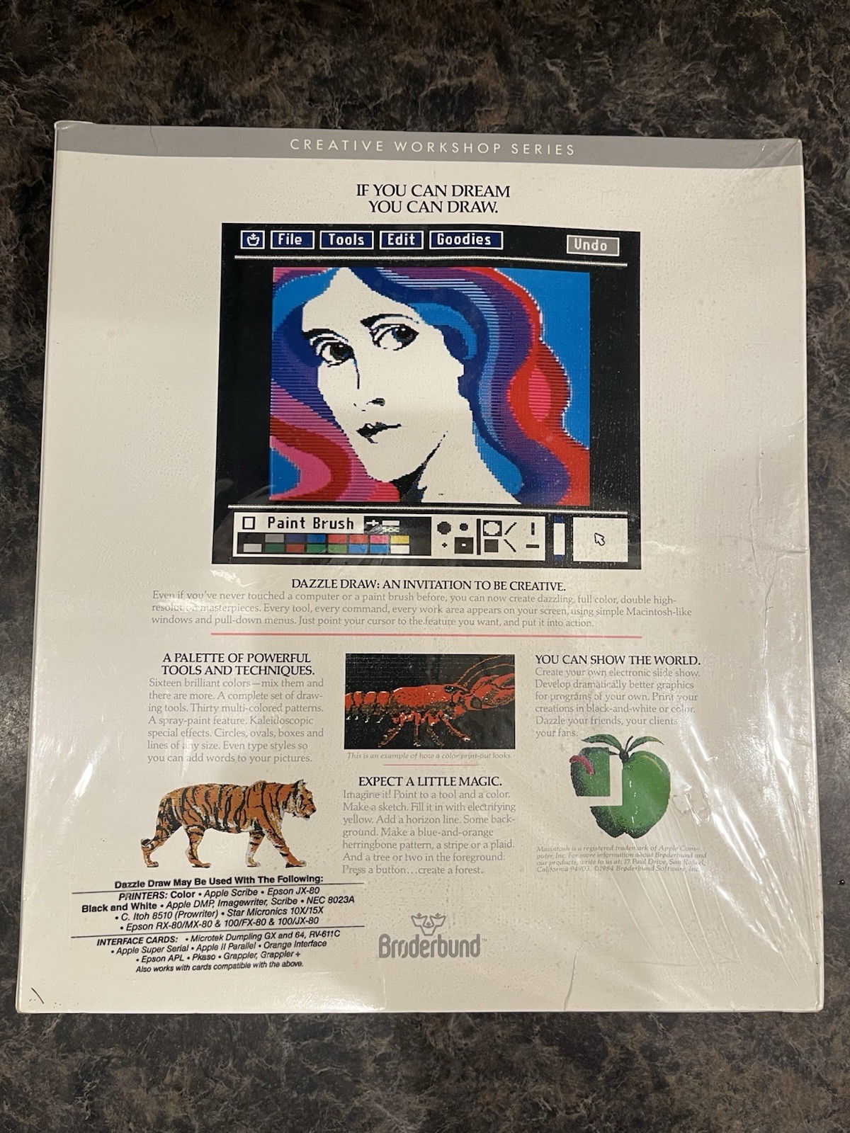 DAZZLE DRAW Factory Sealed Had Damage APPLE IIe/IIc Broderbund 1984 128k Disk