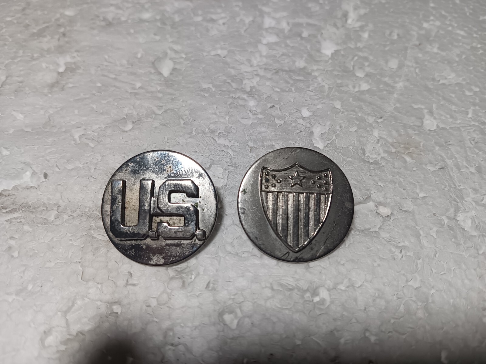 U. S. Army U. S. And Adjutant General Collar Discs (2) Silver Finish (20-1086)