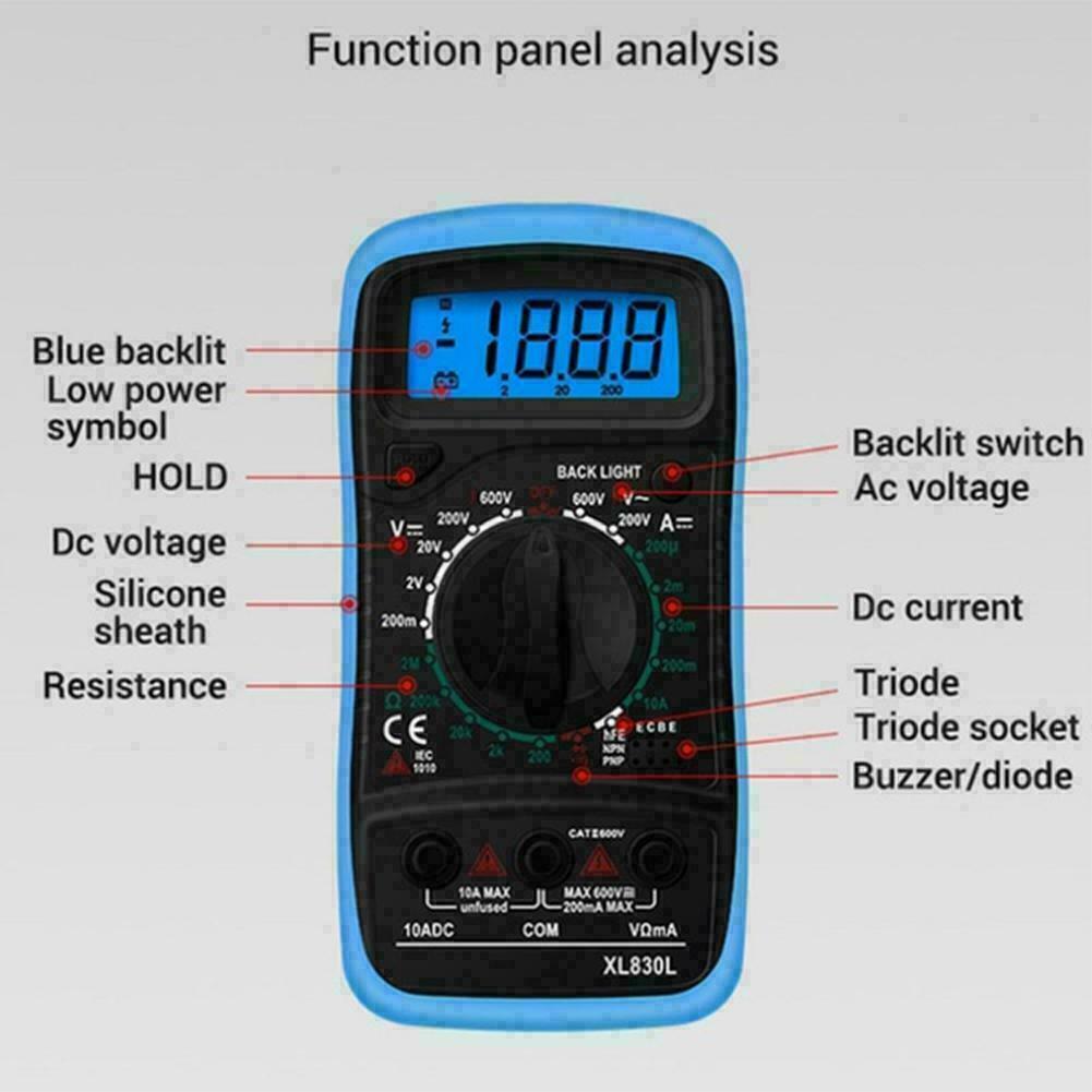 Digital Multimeter AC DC Voltmeter Ammeter Ohmmeter Volt Tester Meter XL830L