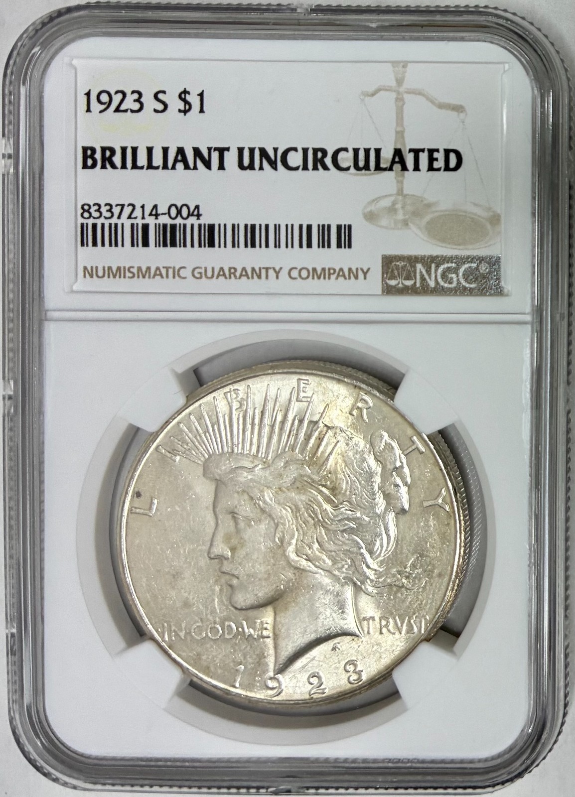 1923-S Silver Peace Dollar, NGC Brilliant Uncirculated, Better Date!
