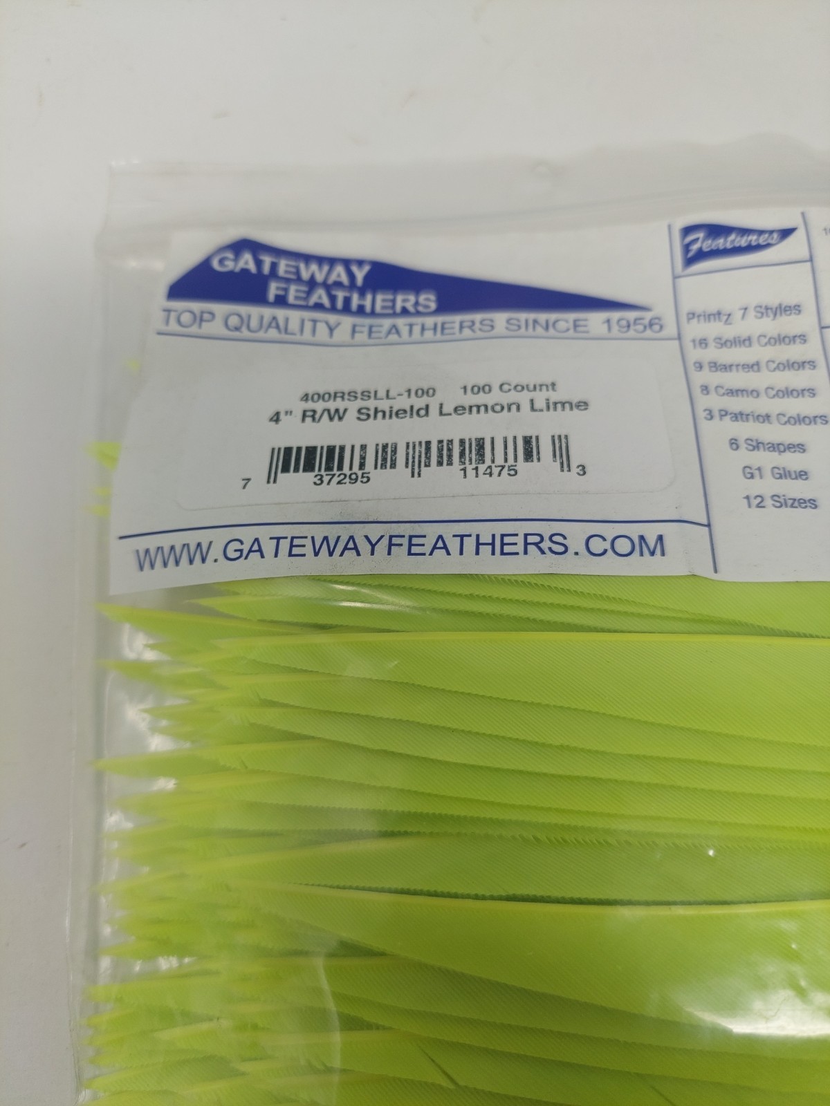 100 Pack Gateway Feathers 4" Right Wing: Shield Lemon Lime Green 400RSSLL-100