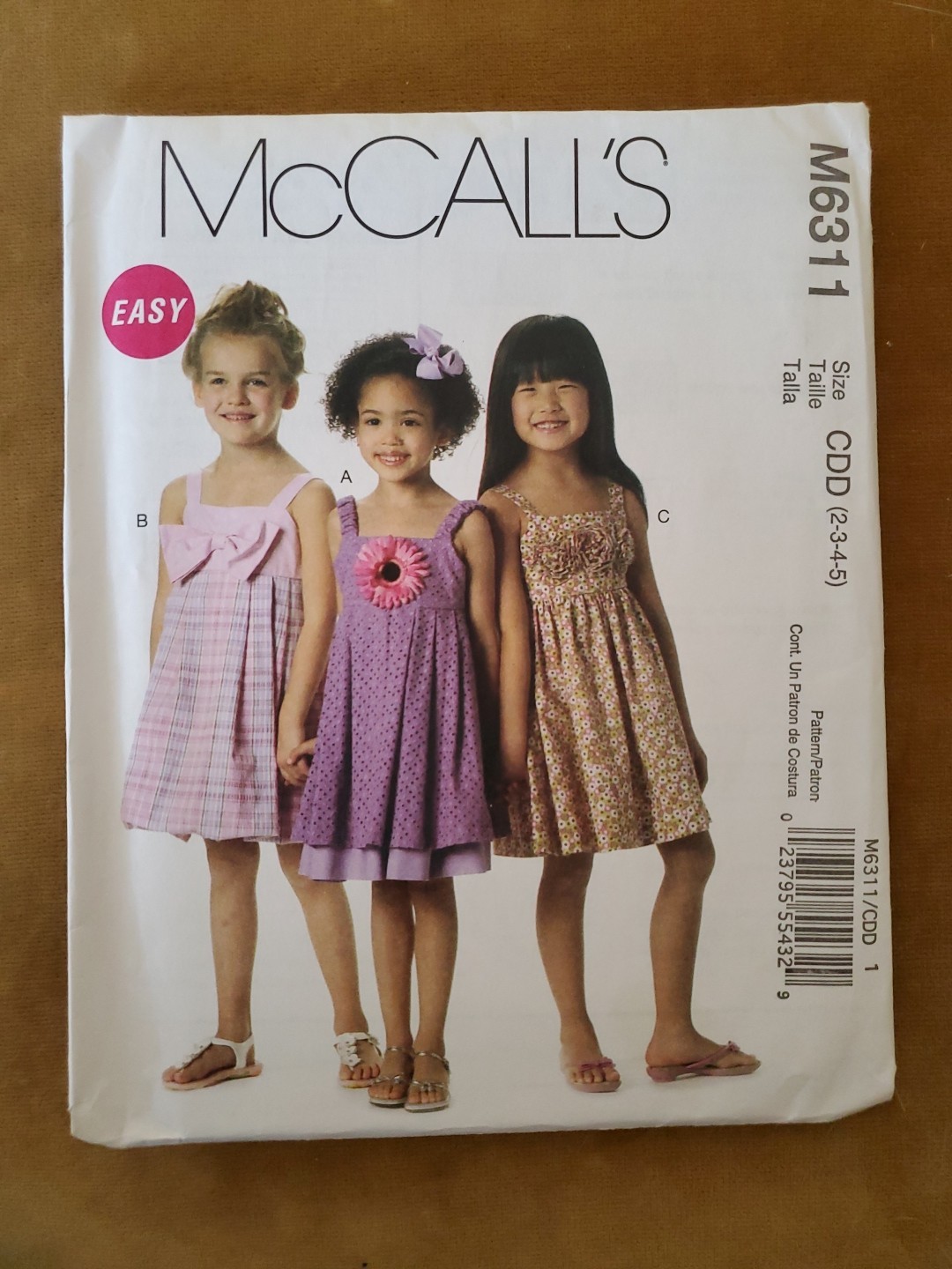 McCall's M6311 Girl's Lined Dresses Sewing Pattern-Sizes 2,3,4,5 New FF