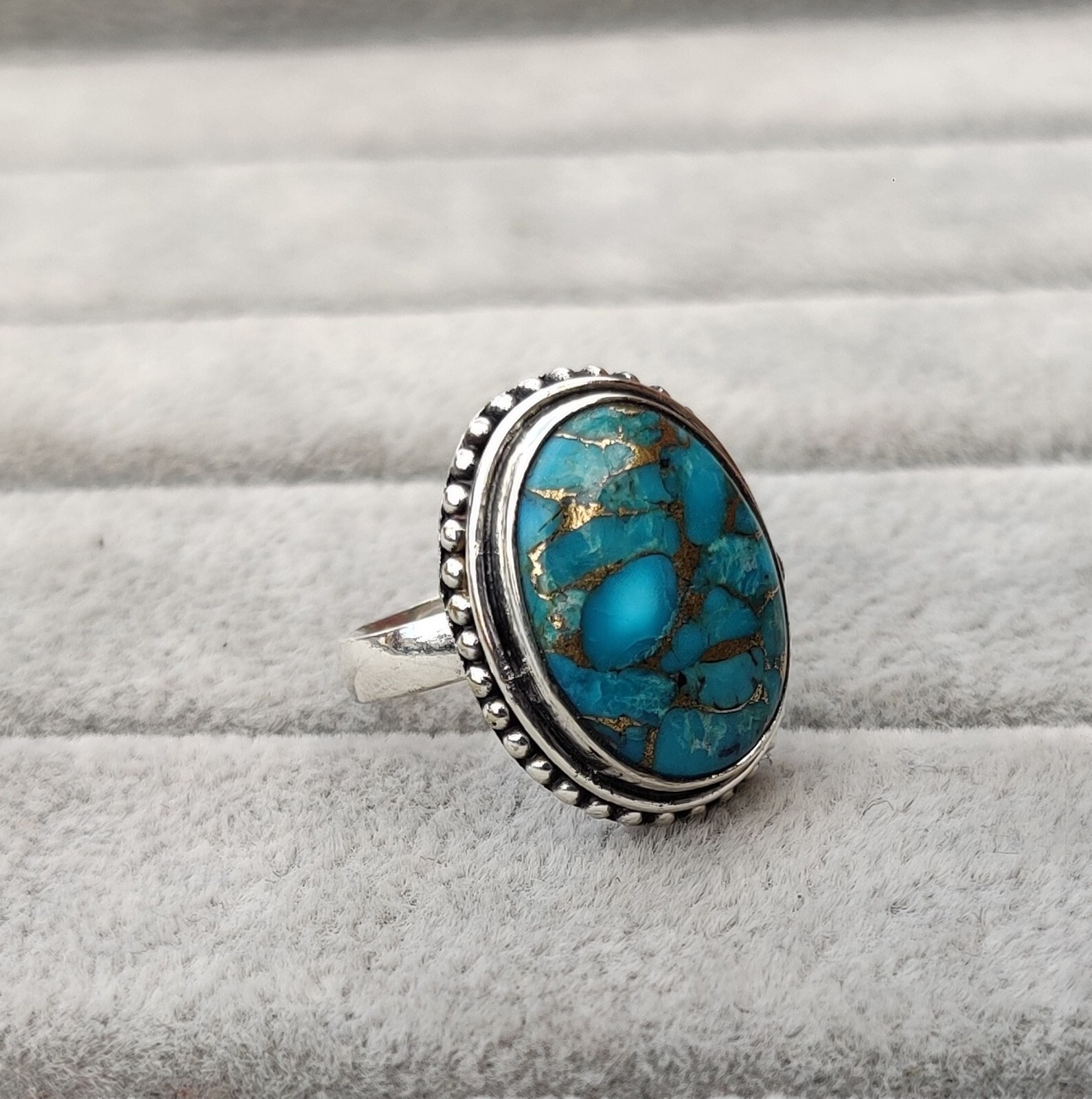 Blue Copper Turquoise Ring 925 Sterling Silver Natural Gemstone Size 7 MO1246