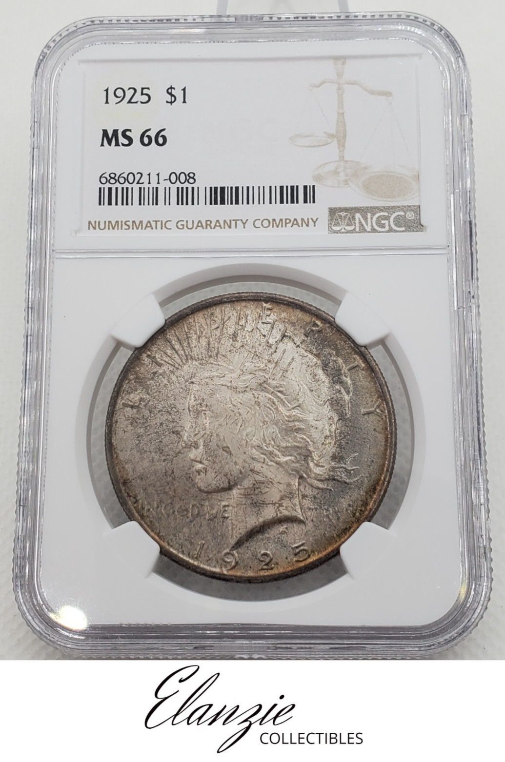 1925 Peace Silver Dollar Toned NGC MS66