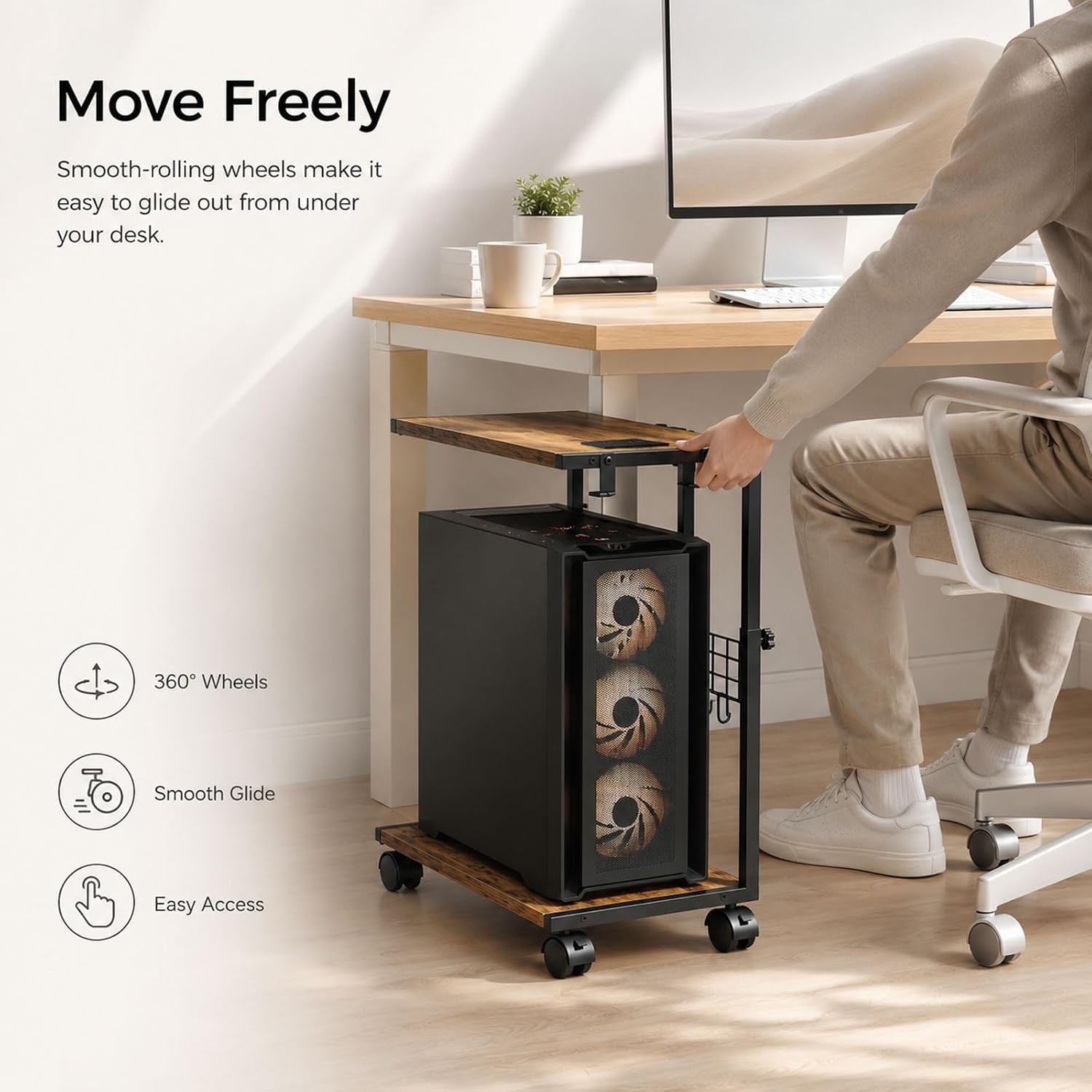 PC Stand with Charging Station, Height Adjustable Computer Tower Stand, 19.7"-31